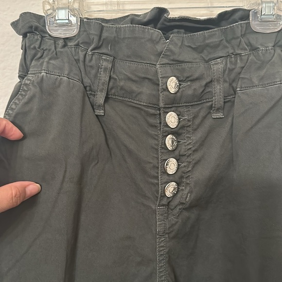 Veronica Beard Tedi Tapered High Rise Button Fly/ Paperbag Jeans in Army Green - Picture 8 of 14